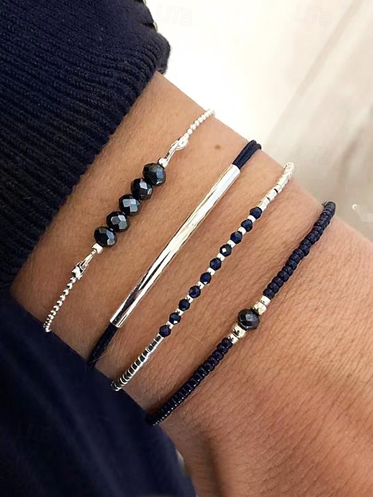 Set bohemian zwarte kralenarmbanden voor dames, met gouden versiering, verstelbaar, modieuze en trendy sieraden, geschikt voor dagelijks gebruik, op reis en voor feestjes 2025 - $9.99 –P3