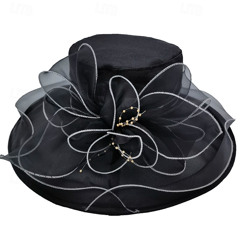 Hatter organza Bryllup Aftenselskap Te Fest Strand Hesteløp Elegant søt stil Solbeskyttelse Med Blomster Hodeplagg Hodeplagg 2025 - $16.99 –P10