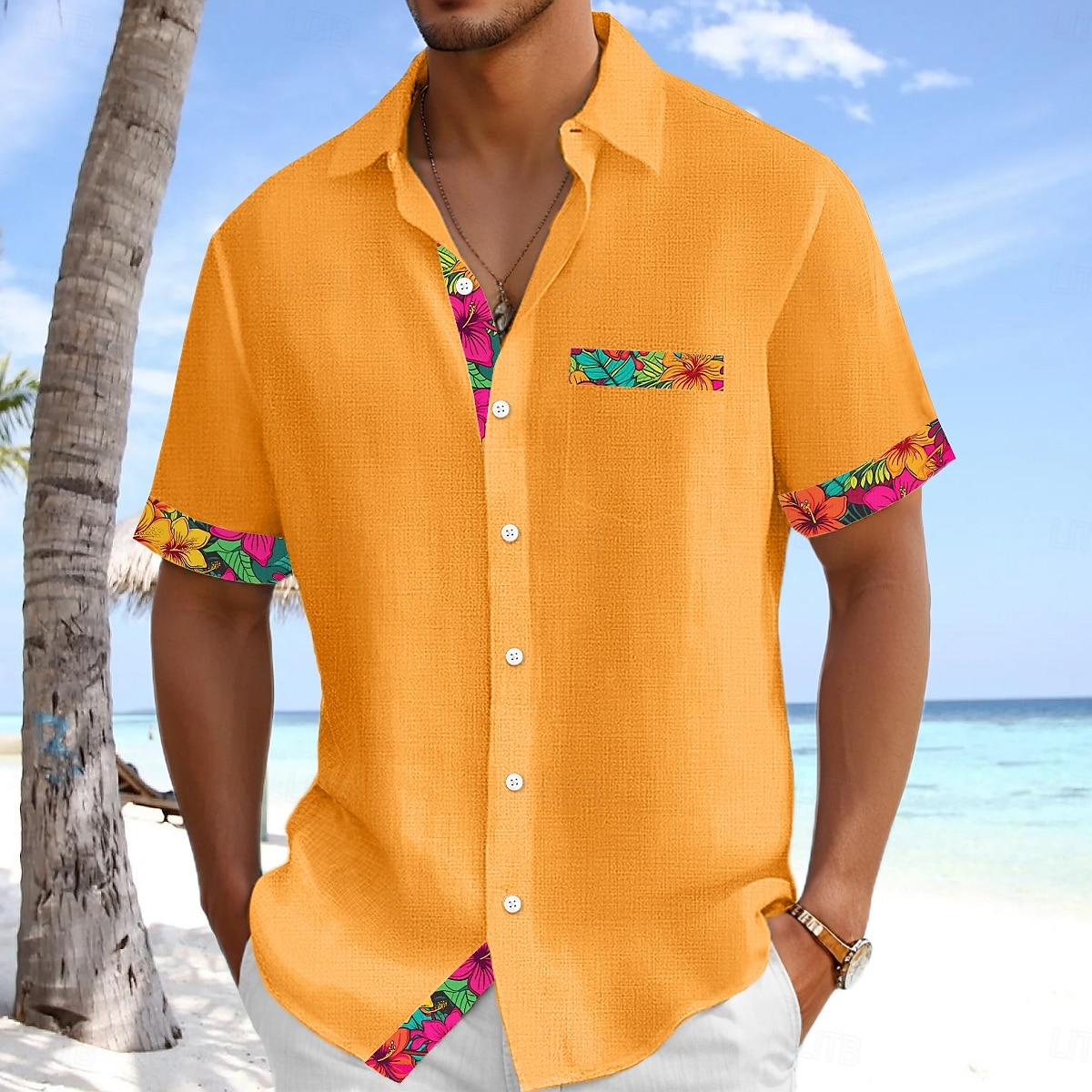 Miesten Paita Pellava paita Kesä paita Ranta-asut Button Up paita Yhtenäinen väri Loma Curise Musta Valkoinen Oranssi Apila Lyhythihainen Kaulus Kesä Kevät kesä Vaatetus Väripaletti 2025 - $21.99 –P6
