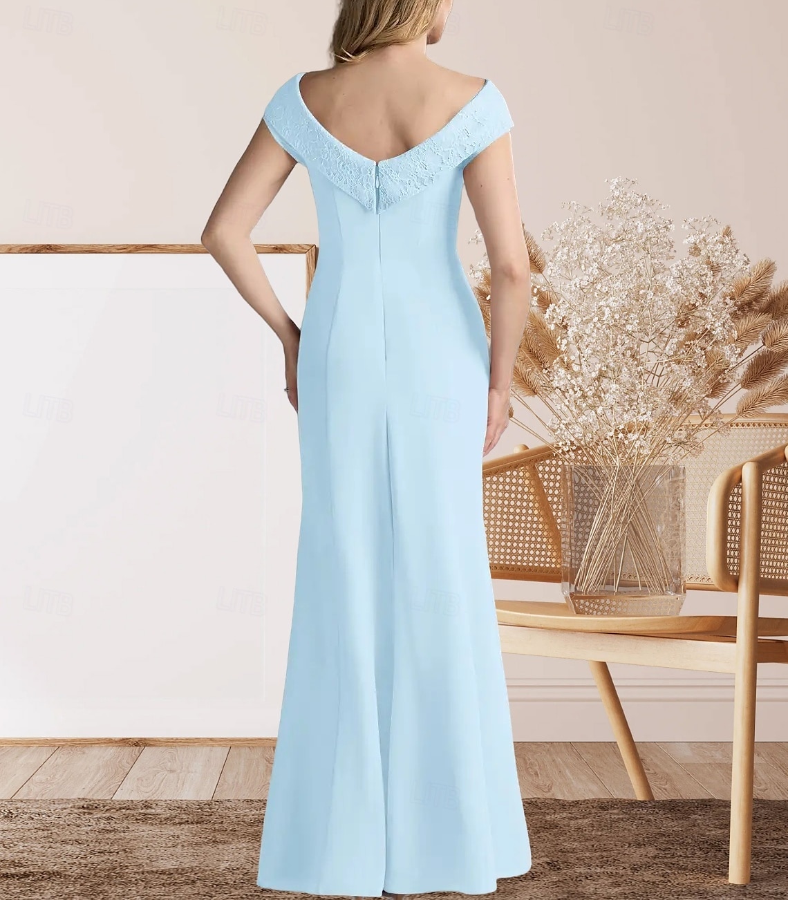 Sirena / Tromba Abito da cerimonia per signora Ospite di nozze Elegante Dolce Girocollo Lunghezza al pavimento Pizzo Tessuto Elasticizzato Manica a Cappuccio con Pizzo Spacco sul davanti 2025 del 2025 a $157.99 –P2