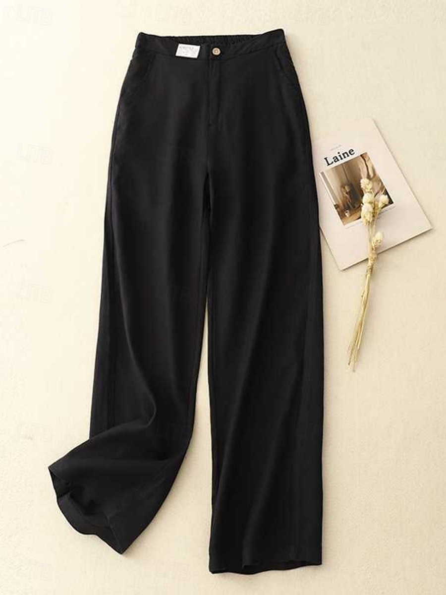 Per donna Pantaloni in cotone e lino Gamba larga Chinos Vacanza Stile Etnico Essenziale Lunghezza intera Vita Alta Semplice Tasca Comodo Morbido Confortevole Micro-elastico All'aperto Streetwear Nero del 2025 a $29.99 –P3