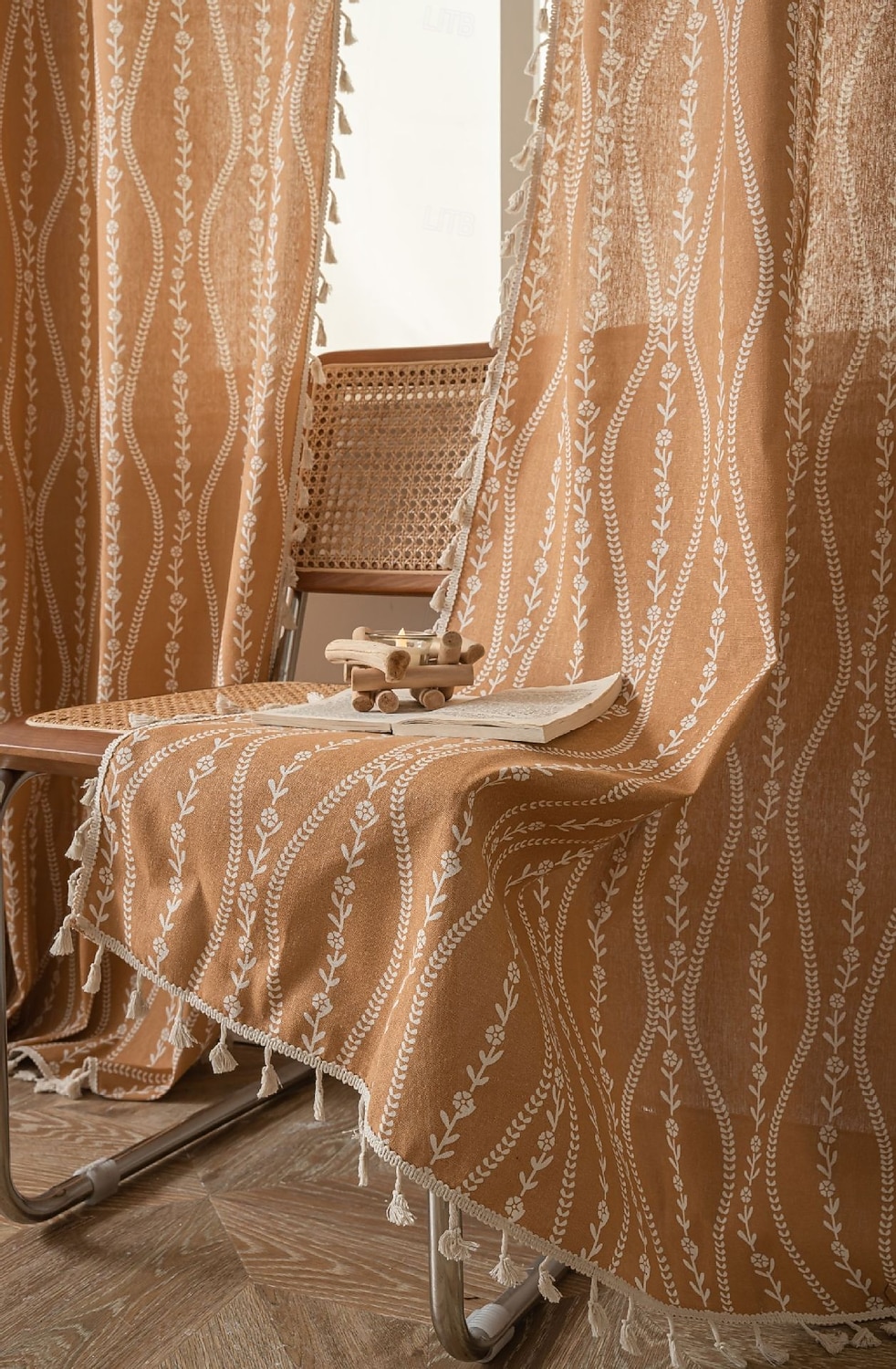 Boho Curtains Printed Cotton Linen Rod Pocket Vintage Farmhouse Bohemian Tassels Window Treatment 1 Panel Terracotta Stripe Florals for Bedroom Dining Room 2026 - E£1801.22 –P9