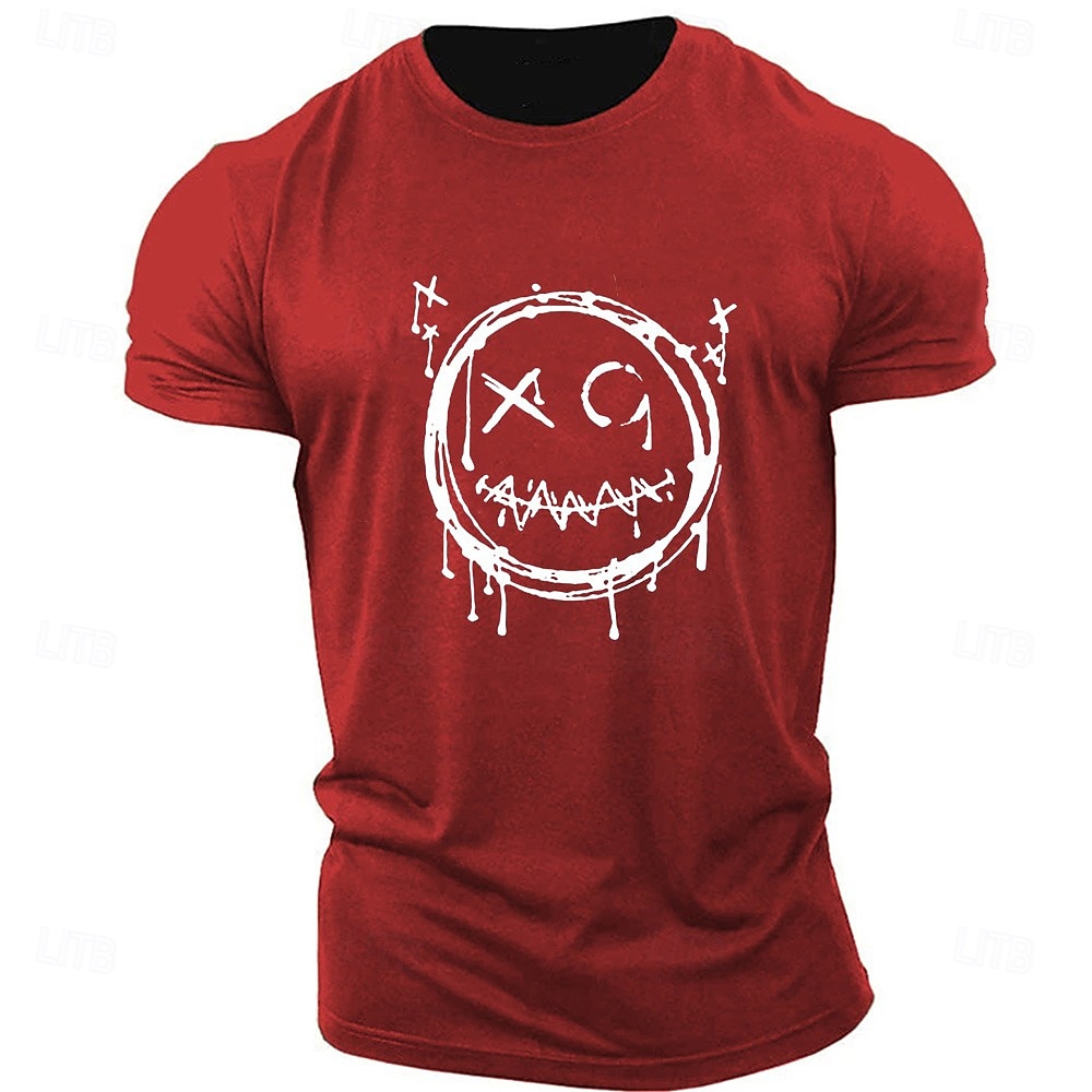 Herr Tecknat Grafiska tryck Rolig Le ansikte T-shirt Grafiska utslagsplatser Bomull Kortärmad Grafisk Skjorta Heather Grey Svart Vit Bekväm t-shirt Utomhus Gata Modedesignerkläder 2025 - $15.99 –P7