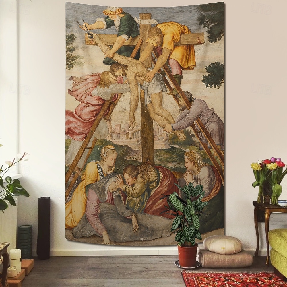 Middeleeuwse Wandtapijt Middeleeuwse Wandtapijt Religieuze Kunst Groot Muur Decor Fotografie Achtergrond Thuis Slaapkamer Woonkamer Decoratie De Doop van Christus 2026 - $19.99 –P4