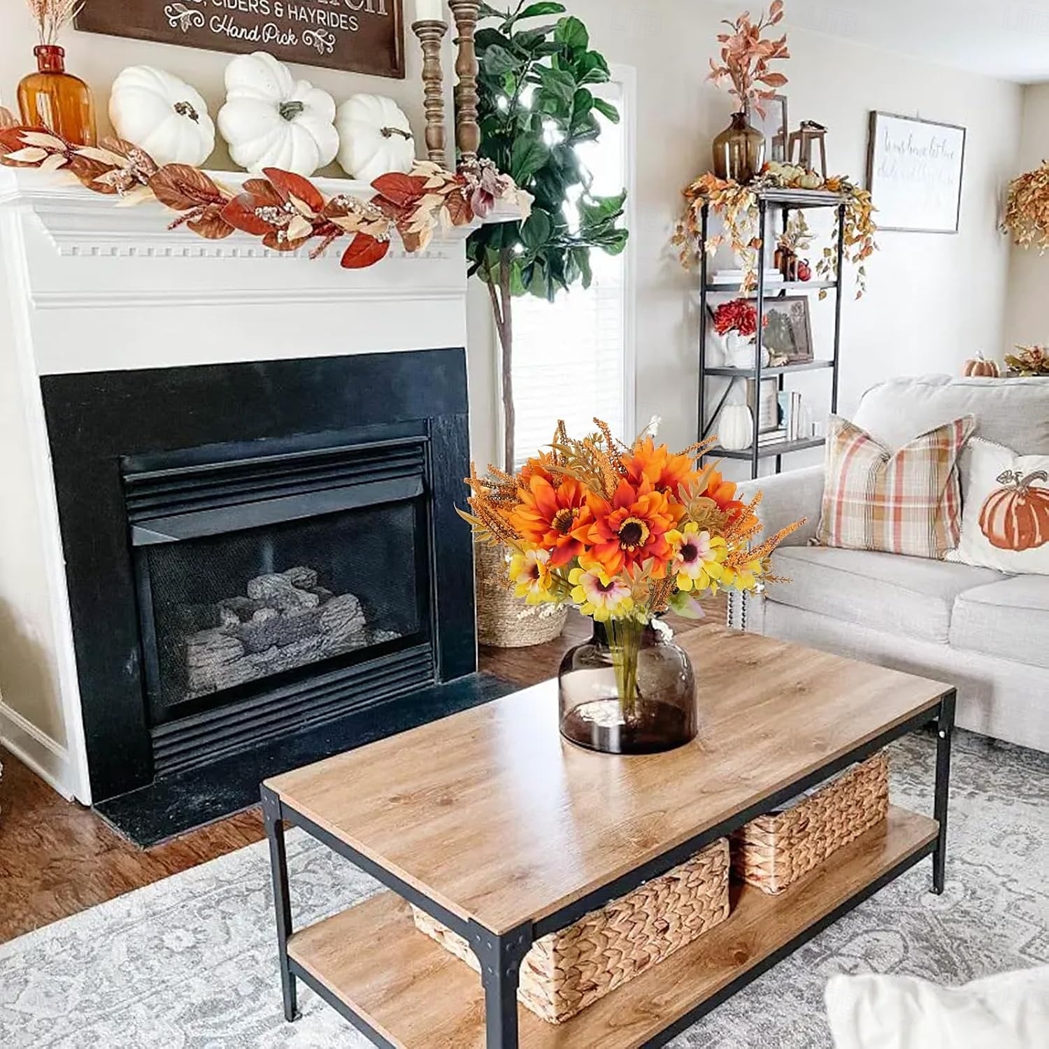 6 buntar konstgjorda höstblommor solrosor konstgjorda blommor bukett dahlia höstblomsterarrangemang för dekoration solros bordsdekorationer för hemmet kök thanksgiving 2025 - $23.99 –P7