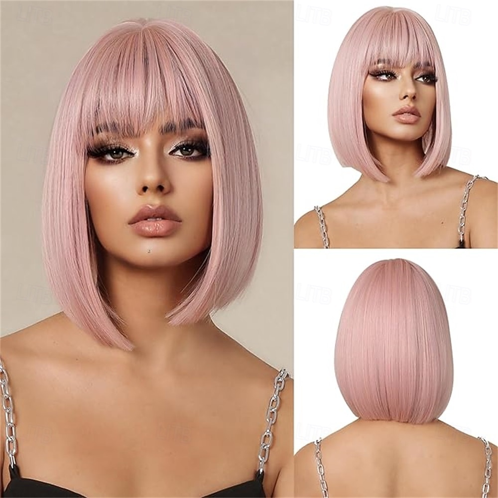 Ombré blond bob paruka s ofinou krátká rovná paruka pro ženy syntetické vlasy paruky pro denní párty cosplay nošení 2025 - $24.99 –P4