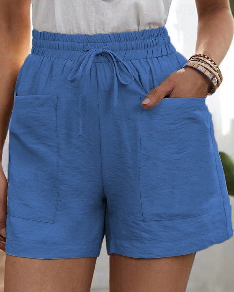 Femmes Shorts Slacks Streetwear Occasionnel Court Naturel Uni Avec Poches Conception à cordon élastique Confortable Extérieur Sortir Abricot Jacinthe Noir Blanche Été Coupe régulière de 2025 ? $23.99 –P5