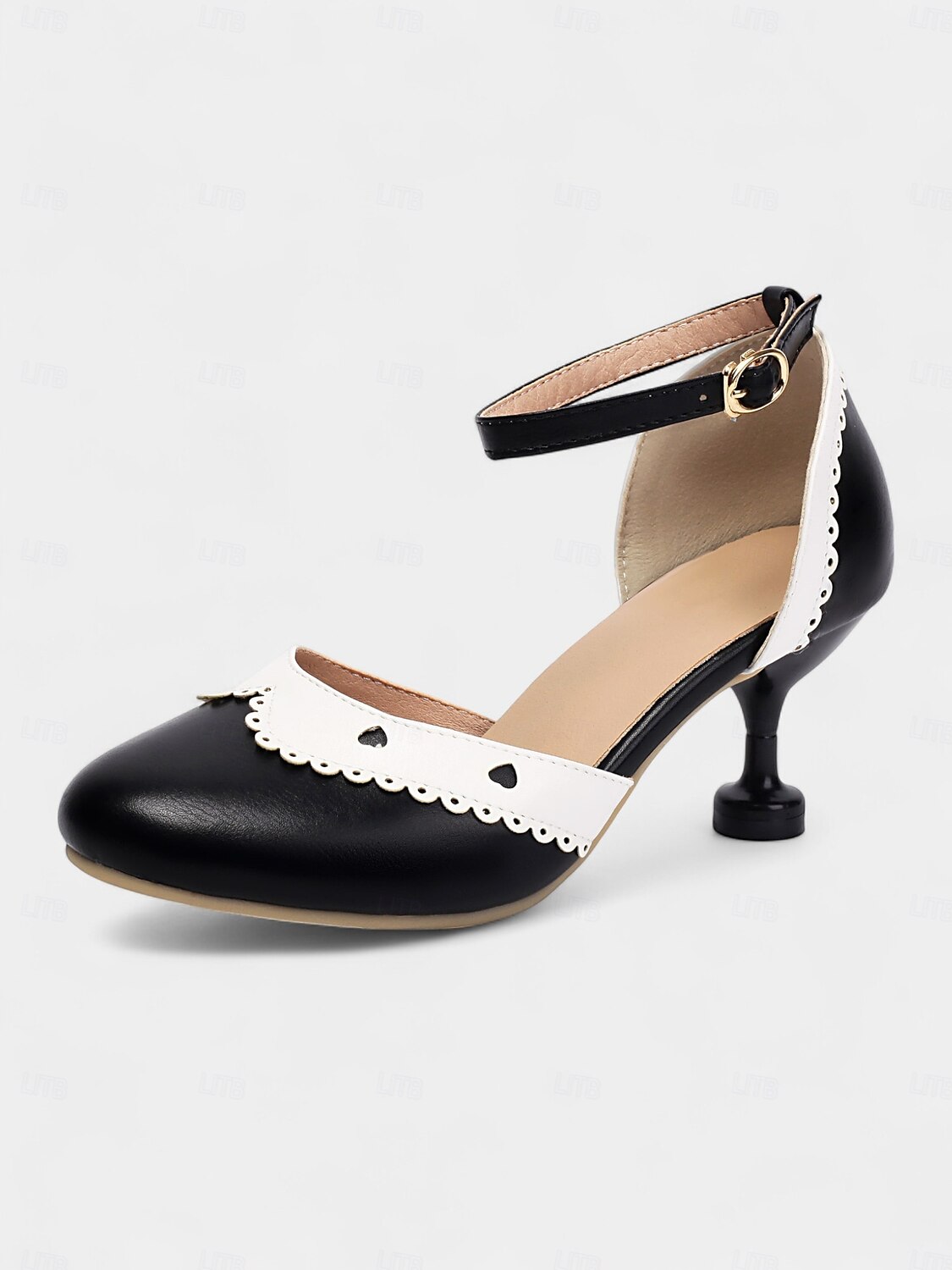damskie kremowe buty na obcasie typu Mary Jane z lat 50. – falbaniaste buty z paskiem wokół kostki na przyjęcia herbaciane, wesela i codzienną elegancję 2025 - $42.99 –P6