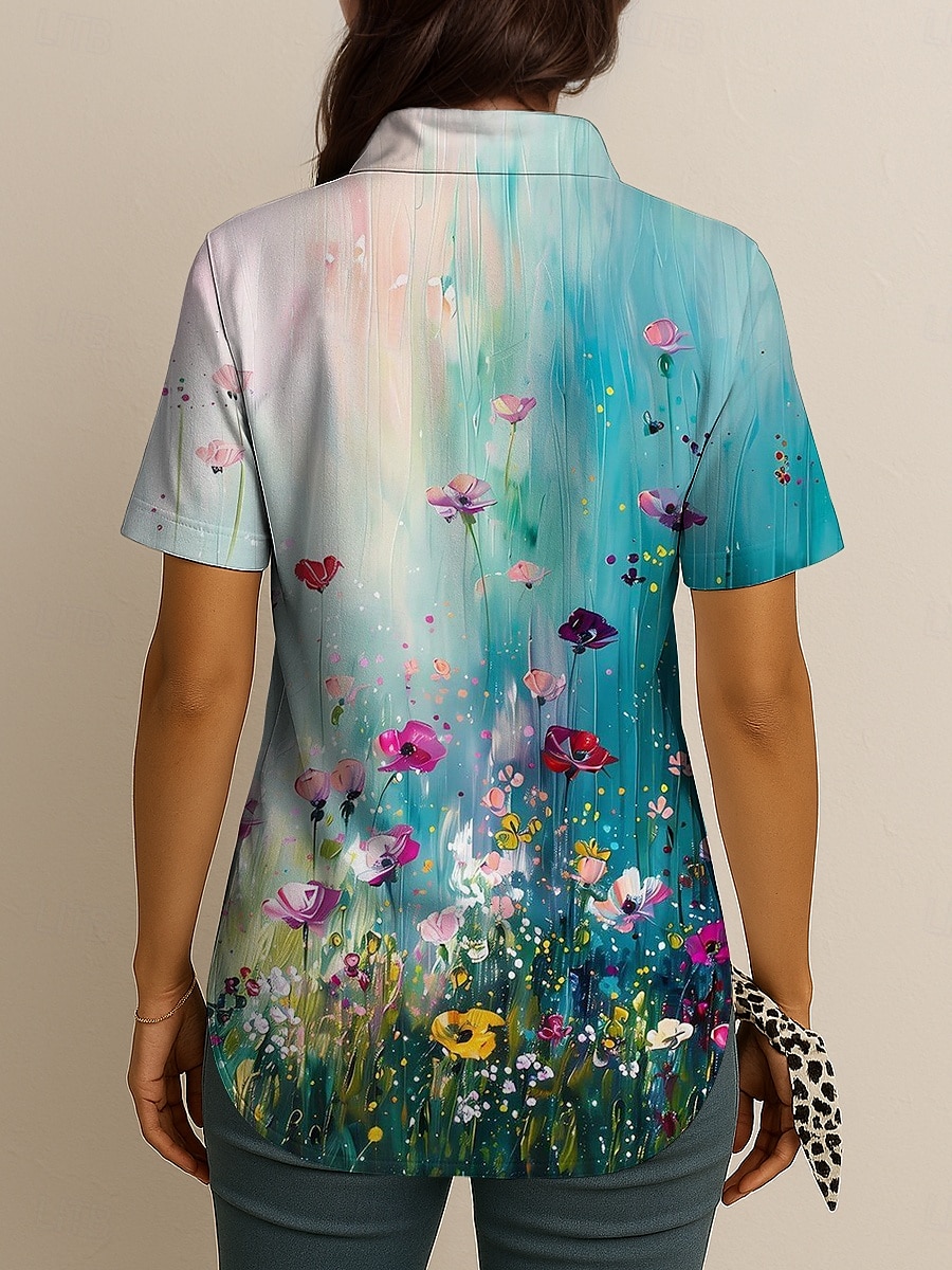 Femmes Chemise A Ombre Fleuri Graphique ancien Tropical Quotidien Sans manches Manche Courte Col de chemise Hauts Réguliers Quotidien Jaune Rouge Bleu Violet Été Printemps de 2025 ? $24.99 –P2
