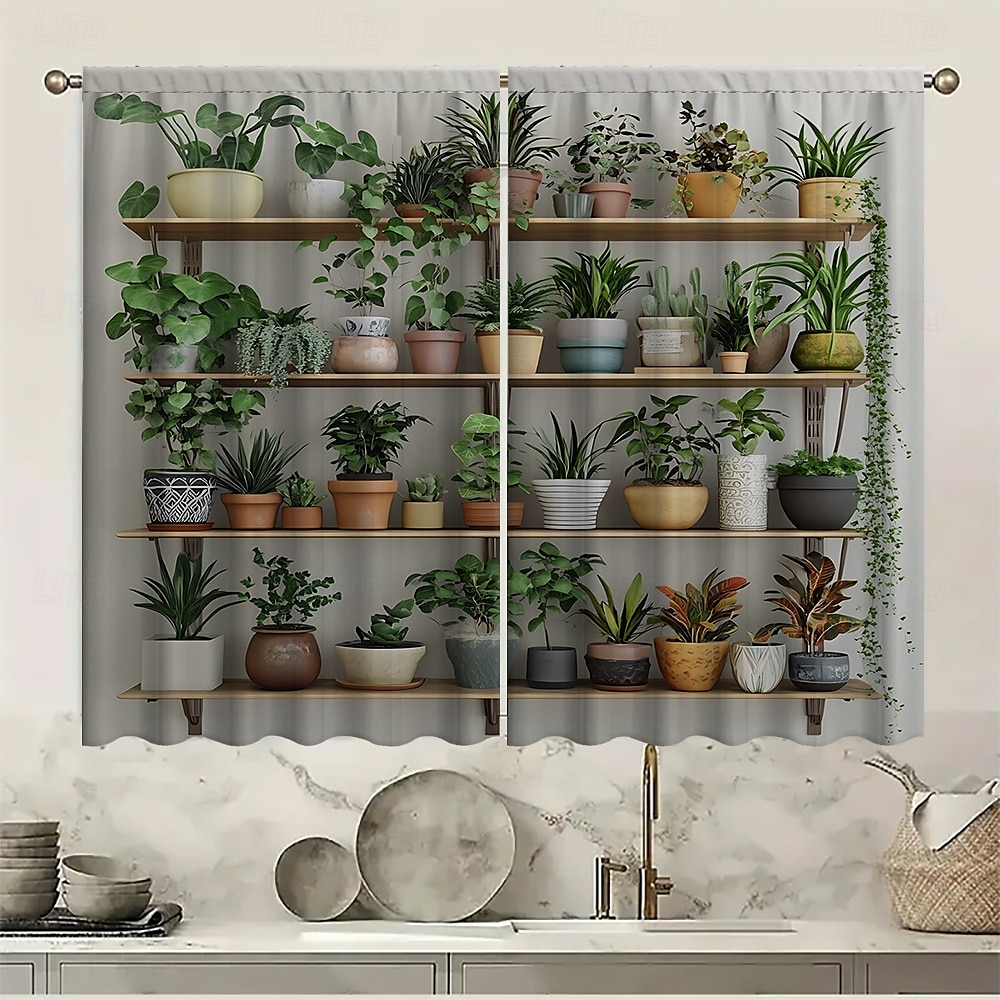 2 darabos növényi bonsai mintás függöny szett polcokon, alkalmas dolgozószobába, konyhába, nappaliba, kollégiumi rúdtáskákba, hálószobába, kiegészítőkbe, szobadekorációba és lakberendezési mennyezeti 2025 - $25.99 –P5