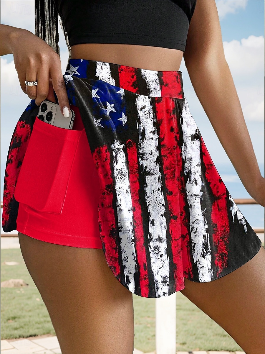 Kvinners patriotiske skjørt mote uformell mini høy midje skjørt grafikk stretchy daglig svart rød blå sommer polyester 2025 - $19.99 –P1