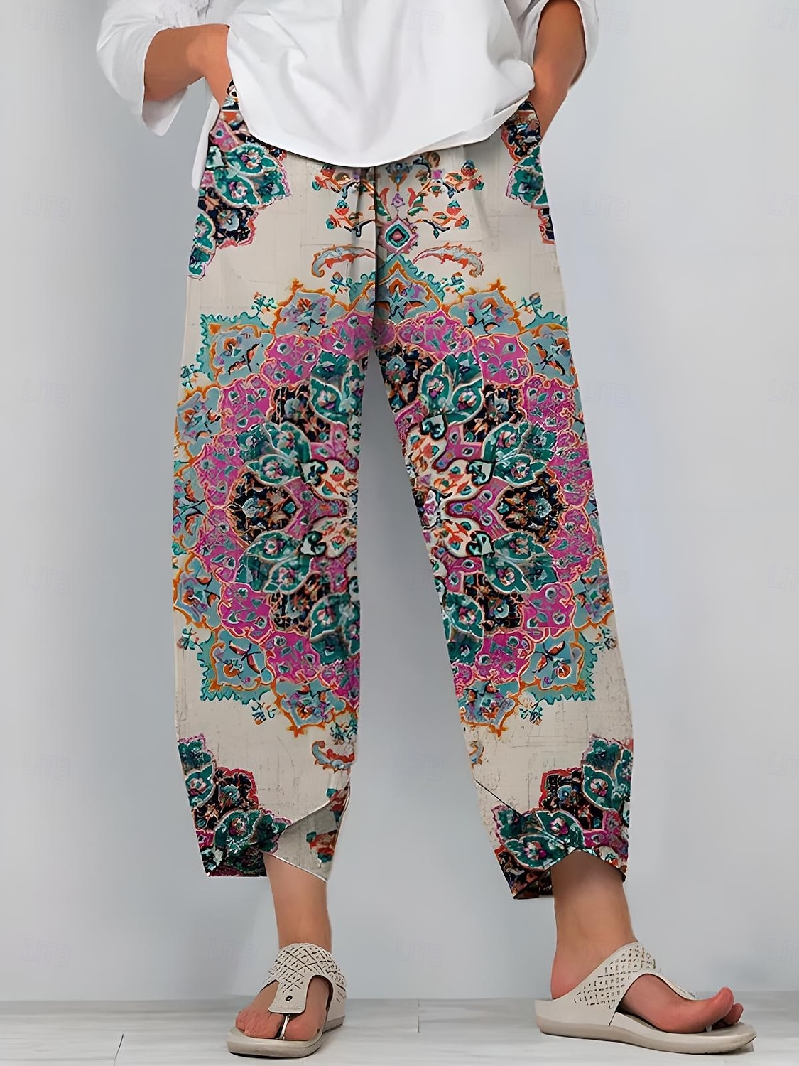 Mujer Chinos Pantalones anchos Pantalones cortos de playa Vacaciones Vintage Estilo Étnico Hasta el Tobillo Alta cintura Graphic Correa Retazos Estampado Mantiene abrigado Suave Transpirable 2026 - $24.99 –P4