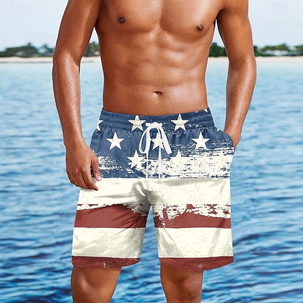 Dia da Independência Camisa Masculina Bandeira Americana dos EUA 250ª Aniversário Sunga Bermuda de Natação Shorts de Cintura Média Férias Hawaiian Bolsos Laterais Forro de Malha Cintura Elástica com de 2026 por $20.99 –P1