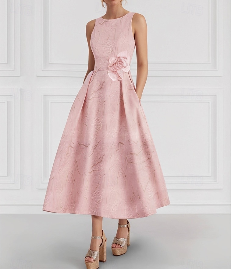 А-силуэт Ниже колена Свадебное платье для гостей Платье для матери невесты Без рукавов Рукав 3/4 Квадратный вырез Элегантный стиль Вечеринка в саду Свадьба Официальные Стретч-креп с Карман 2026 - $167.99 –P5