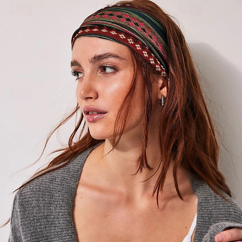 Boho Headbands for Women Girls Wide Hippie Hair Accessories Colorful Stripe Head Bands for Women's Hair Fashion Hairbands Turban Headwraps Non Slip 2025 - $8.49 –P5
