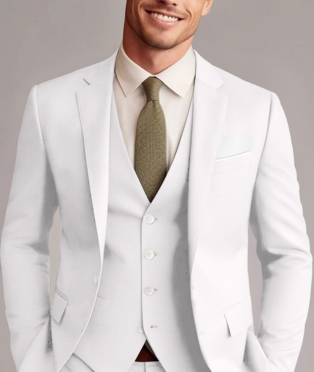 Men's Wedding Suits White Yellow Solid Colored Slim Fit 3 Piece Single Breasted Two-buttons 2025 - $122.99 –P1