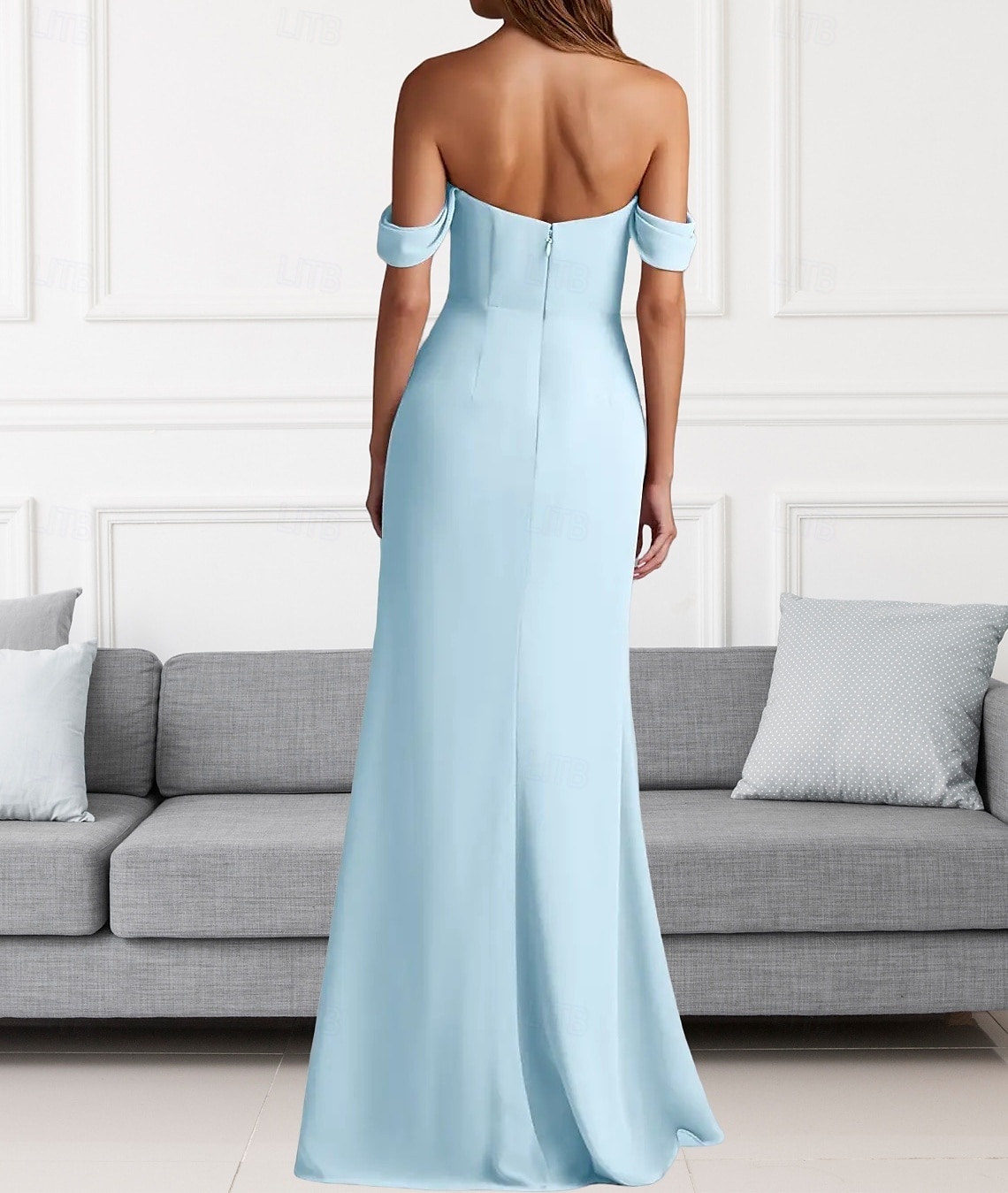 Abito da Damigella A-Line Collo a V Manica Lunga Elegante Treno di Spazzata  Strascico Chiffon con Pieghe  Volant del 2025 a $149.99 –P2