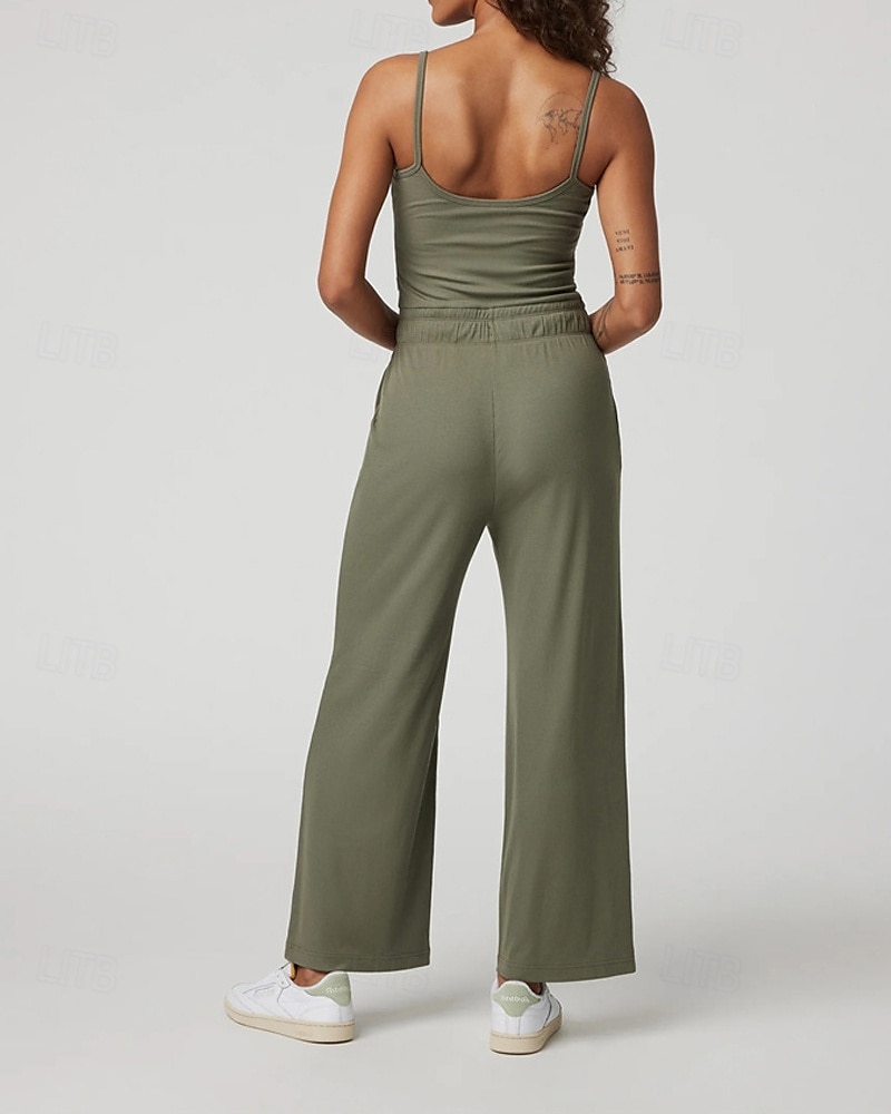Dam Yogajumpsuit Onesie Ficka Henley Yoga Kondition Pilates Vida byxor med linne Svart Grön sporter Sportkläder Microelastisk 2025 - $39.99 –P5