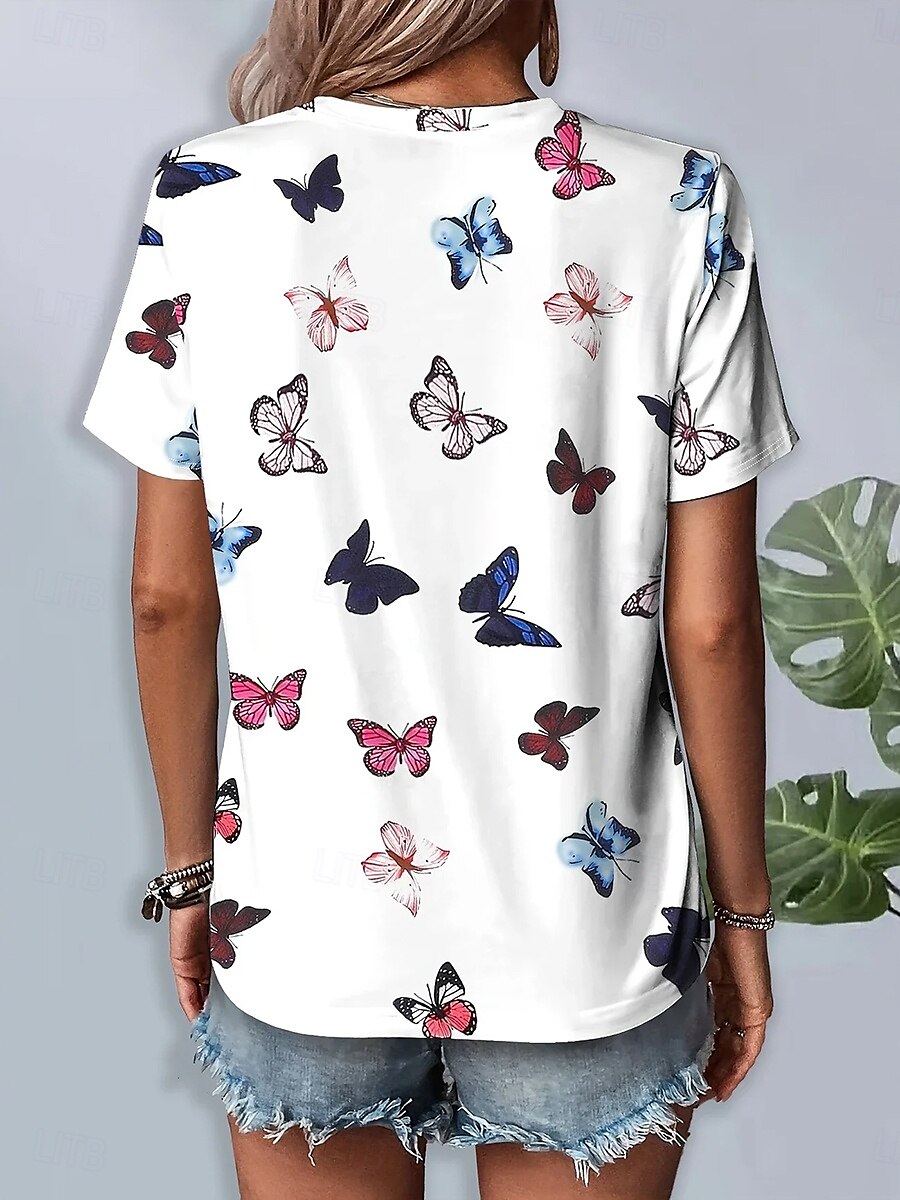 Women's T Shirt Graphic Animal Butterfly Vintage Stylish Classic Short Sleeve Crew Neck Round Neck Regular Tops Daily Weekend Print White Summer Spring 2025 - $19.99 –P2