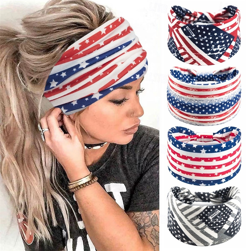 Stirnbänder mit amerikanischer Flagge für Frauen, patriotisches gedrehtes Haarband in Rot, Weiß und Blau, dehnbares, sportliches Haar-Accessoire für den Unabhängigkeitstag der USA, den Gedenktag 2026 - $5.49 –P3