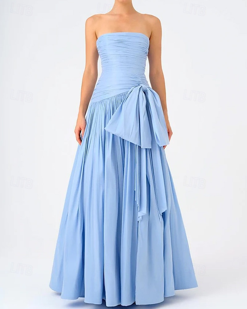 Vestido de Noite A-Line Vestido Elegante Tafetá Casamento Formal Comprimento até o Chão Sem Mangas Sem Alças Chiffon com Laços Detalhes Ruchados de 2025 por $148.99 –P7