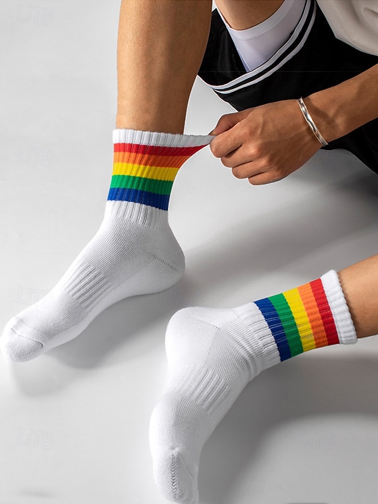 Pánské duhové ponožky s motivem pride - barevný doplněk LGBT festivalu pro každodenní nošení, sport a akce pride 2025 - $9.99 –P4