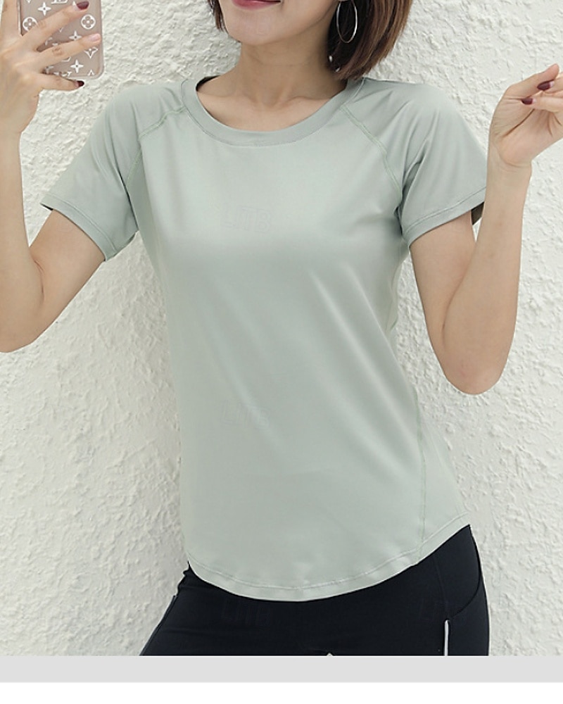Mulheres Cor Sólida Camisa Esportiva Camisa de tênis Top de tênis Manga Curta Com Transparência Detalhes Refletores Pavio Humido Tênis Golfe Cooper Arredondar Preto Branco Verde Claro Roupas de tênis de 2026 por $18.99 –P9