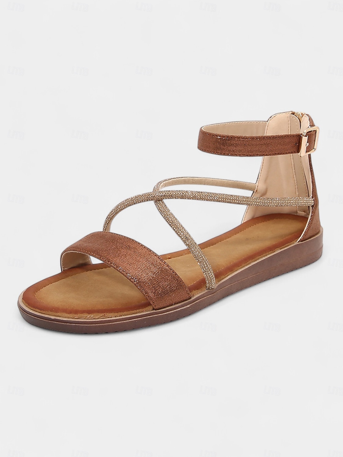 Women's Gold Ankle Strap Flat Sandals with Crisscross Glitter Straps - Stylish and Comfortable Flats for Everyday Dates 2025 - $29.99 –P2