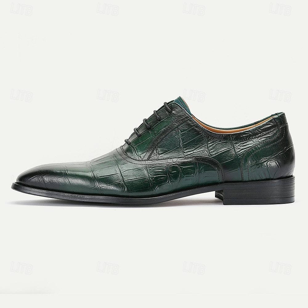 Chaussures à lacets en cuir de crocodile vert haut de gamme pour hommes avec des détails élégants pour les dîners formels et les événements de gala de 2025 ? $94.99 –P3