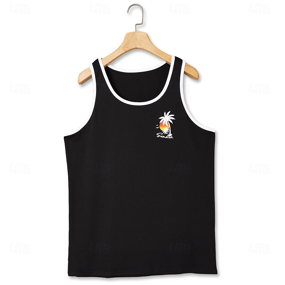 Men's Tank Top Vest Top Sleeveless Shirt Muscle Shirt Sleeveless Crew Neck Summer Coconut Tree Sports Fashion Comfortable Print Casual Beach Black White Green Top Tee for Men 2025 - AU $21.09 –P5