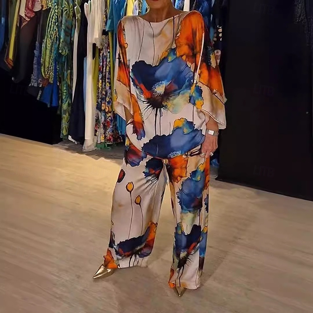 Dame Mărime EU / US2 Pieces SetsModă Stilat Trening Bolero Top Lungime Manșon 3/4 Rotund Floral Imprimeu Purtare Zilnică Negru Galben Roz Îmbujorat Toate Sezoanele Potrivire Largă 2025 - $26.99 –P6