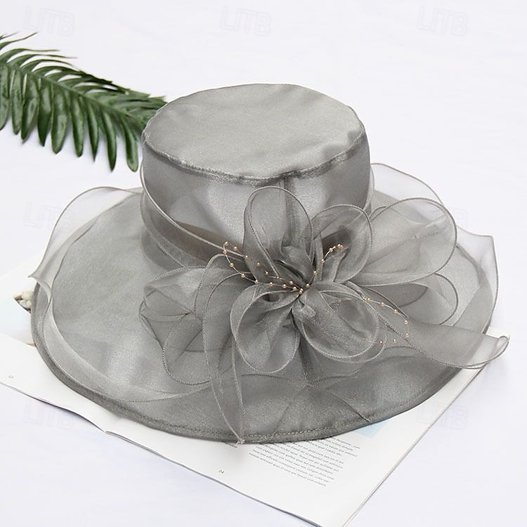 Hatter organza Bryllup Aftenselskap Te Fest Strand Hesteløp Elegant søt stil Solbeskyttelse Med Blomster Hodeplagg Hodeplagg 2025 - $16.99 –P12