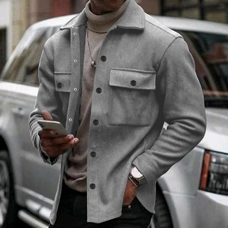 Men's Shirt Jacket Transition Jacket Daily Lightweight Pocket Summer Spring Plain Casual Lapel Light Grey Army Green Jacket 2025 - $22.99 –P2