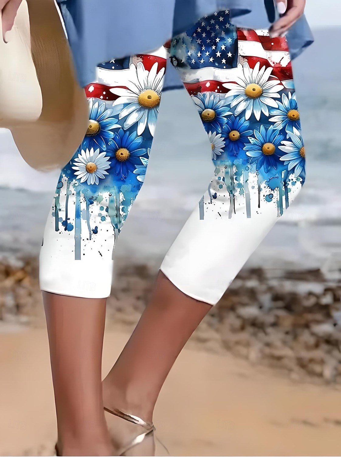 Damskie patriotyczne legginsy w stylu capri wakacyjne moda uliczna długość do łydki wysokie w pasie spodnie z gradientem gwiazd oddychające miękkie elastyczne 2025 - $18.99 –P2