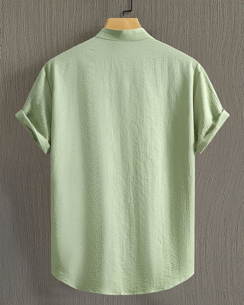 Men's Shirt Summer Shirt Casual Shirt Beach Shirt Button Up Shirt Black Blue Army Green Beige Gray Short Sleeve Plain Band Collar Vacation Hawaiian Clothing Apparel Fashion Casual Comfortable 2026 - $22.99 –P14