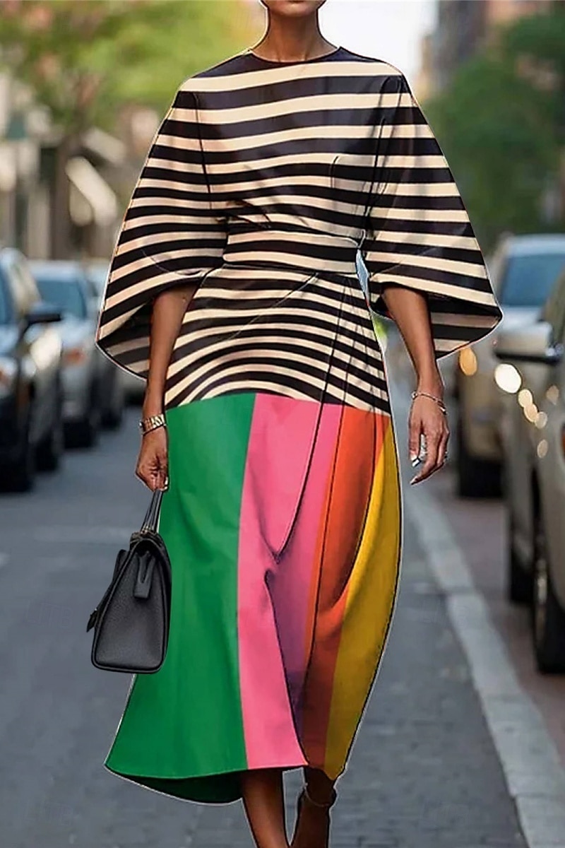 Pentru femei Rochie Lunga Rochie Maxi Rochie casual Rochie de vară Modă Modern Zilnic Dată Sfârșit de săptămână Fit regulat Geometric Lungime Manșon 3/4 Stil Nautic Plin de Culoare Negru Alb Galben 2025 - $27.99 –P5