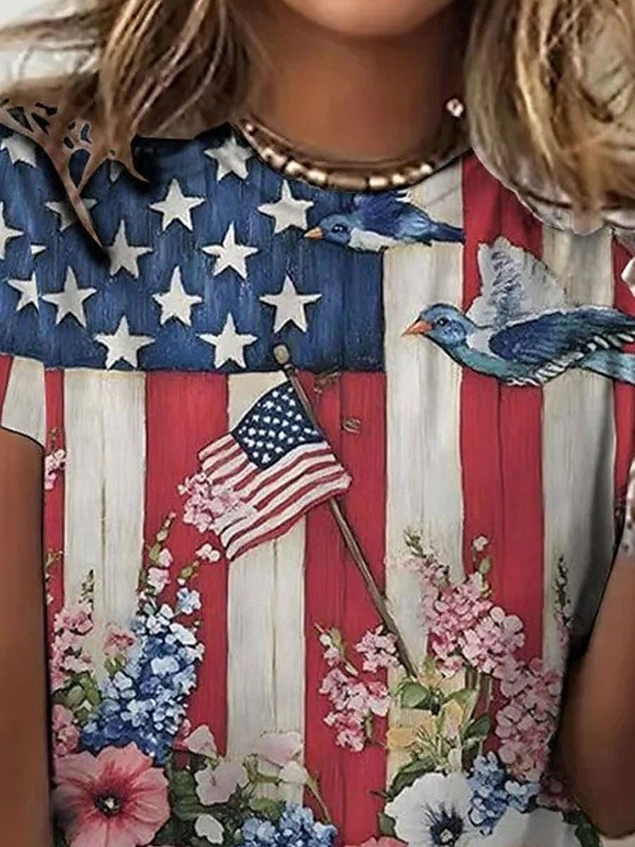 Maglietta Patriottica da Donna Grafica Bandiera Bandiera Americana Vintage Elegante Classica Maniche Corte Collo Rotondo Regular Tops Stampa Quotidiana Week-end Blu Estate del 2025 a $19.99 –P2