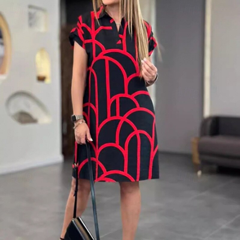 Pentru femei Rochie Mini Rochie casual Modă În aer liber Petrecere Concediu Fit regulat Geometric Manșon scurt În V Negru Roșu-aprins Albastru piscină Vară 2025 - $27.99 –P2