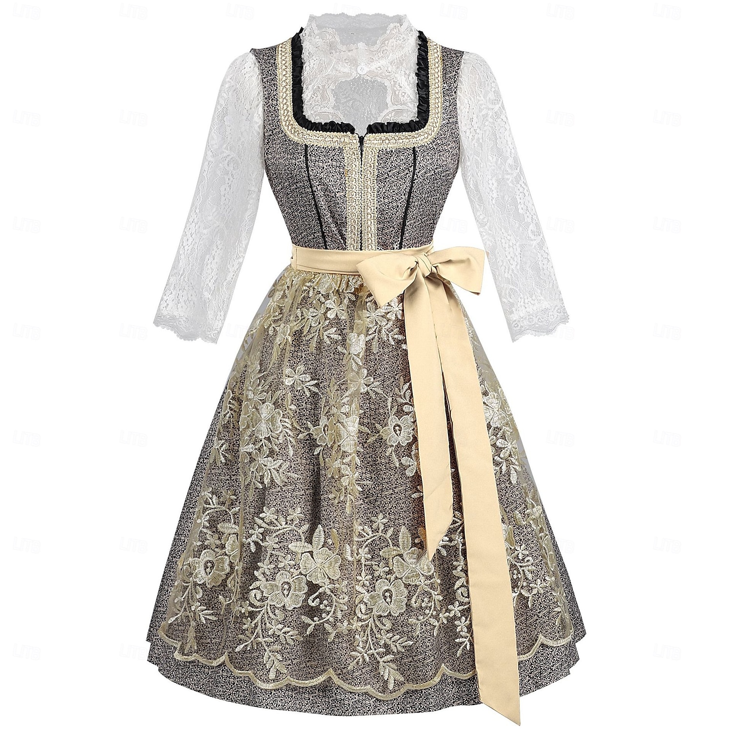 Women's Bavarian Dirndl Lace Dress with Embroidered Apron and Blouse for Oktoberfest 2025 - $56.99 –P3