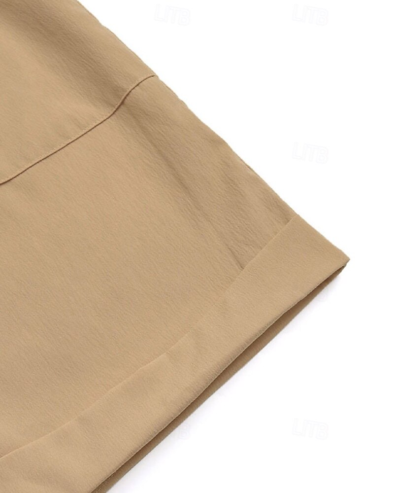 Dámské Běžný Jednodílné Na běžné nošení Pevná barva Krátký rukáv Košilový límec Knoflíky Kapsy Jdeme ven Víkend Běžný Khaki Léto 2025 - $29.99 –P7