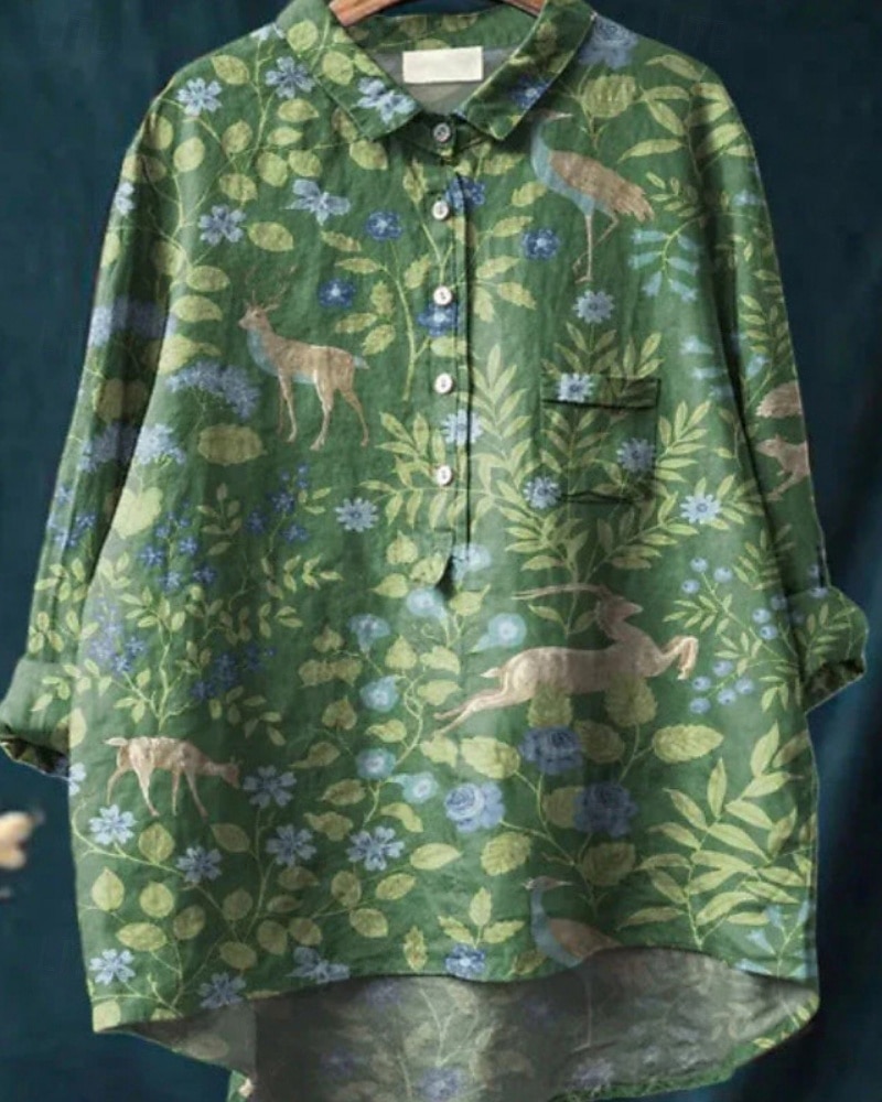 Damskie Koszula Koszula Boho Bluzka Kwiat Nowoczesny Boho Długi rękaw Kołnierzyk koszuli Zwykłe topy Codzienny Święto Wyjściowe Guziki Nadruk Zielony trawiasty Jasnozielony Granatowy Fioletowy Fuksja 2025 - $23.99 –P4