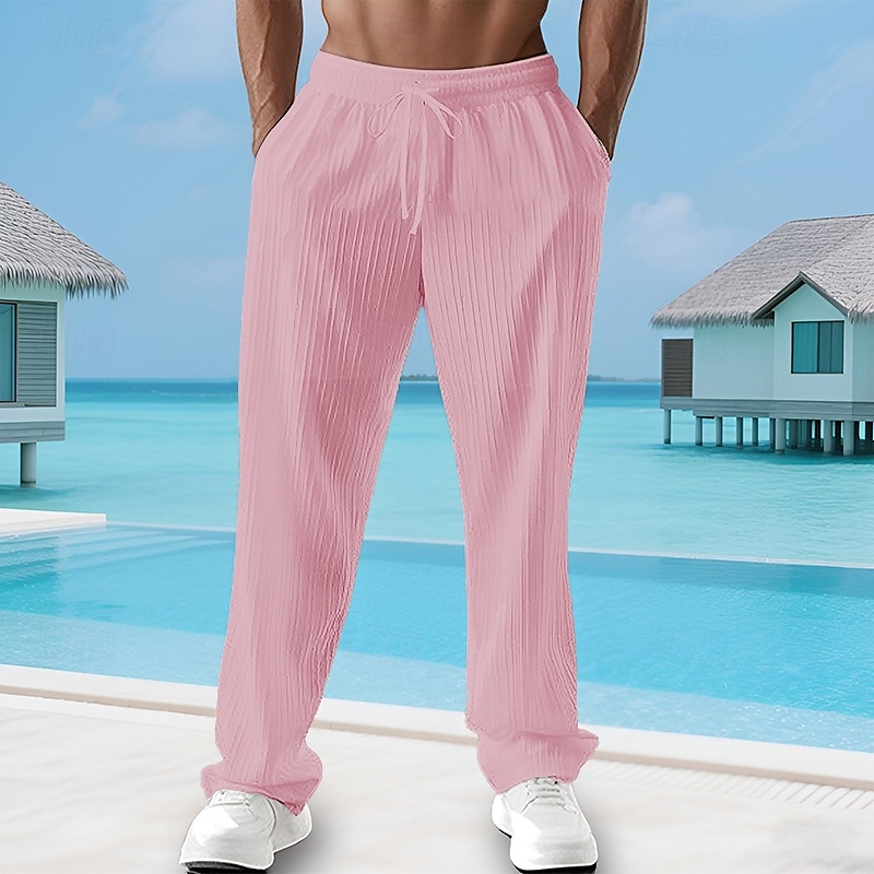 Men's Summer Pants Beach Pants Casual Pants Pocket Elastic Waist Drawstring Plain Comfort Breathable Vacation Daily Holiday Hawaiian Boho Black White 2025 - $13.99 –P5