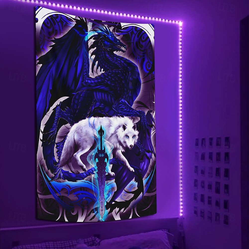 Tapisserie Blacklight de Ruth Thompson Lumineux dans le Noir Fête Lumineuse UV Réactive Psychédélique Brumeuse Tapisserie Suspendue Art Mural pour Salon Chambre Dragonblade ALPHABLADE HAUTE RÉSOLUTIO de 2025 ? $16.99 –P3