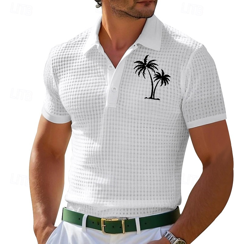 Per uomo Polo Maglia da golf All'aperto Abbigliamento quotidiano Bavero Manica Corta Moda Hawaiano Albero di Cocco Stampato Estate Vestibilità regolare Nero Bianco Giallo Vino Azzurro cielo Grigio del 2025 a $20.99 –P10