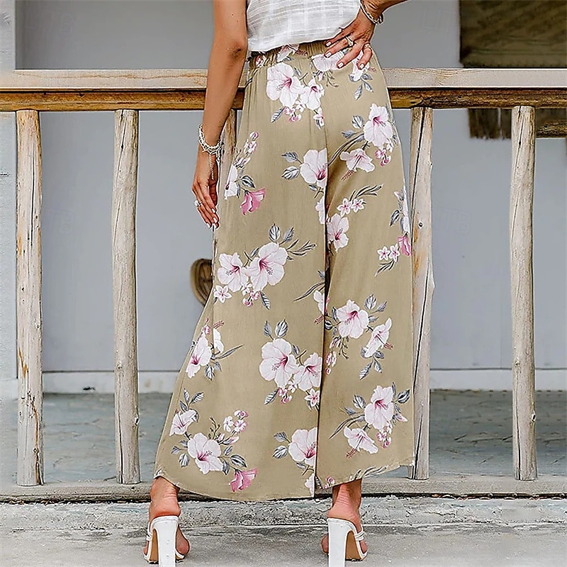 Per donna Pantaloni ispirati al lino Gamba larga Pantaloni Palazzo Moda Boho Lunghezza intera Vita Alta Fiore Elastico in vita Spacco Comodo Confortevole Streetwear Abbigliamento quotidiano Uscire del 2025 a $19.99 –P8