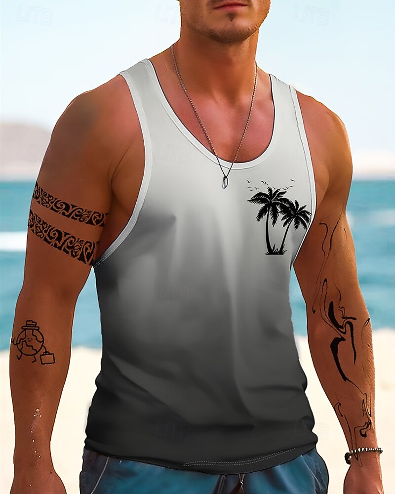 Per uomo Canotta Maglietta smanicata Canottiera Maglietta senza maniche Senza Maniche Girocollo Estate Sfumatura Albero di Cocco Moda Designer Essenziale Stampato Vacanza Streetwear Uscire Blu del 2026 a $12.99 –P1