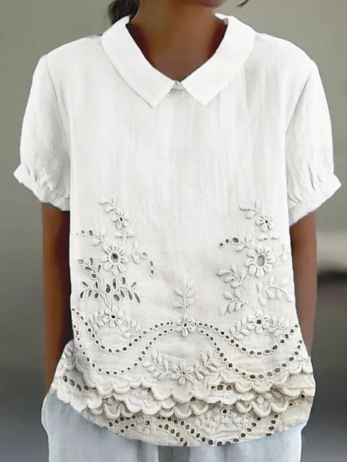 Dame Bluse Blomstret Grafisk Elegant Årgang Stilfull Kortermet Skjortekrage Vanlige topper Arbeid Daglig Trykt mønster Hvit Rosa Blå Sommer Vår 2025 - $23.99 –P3