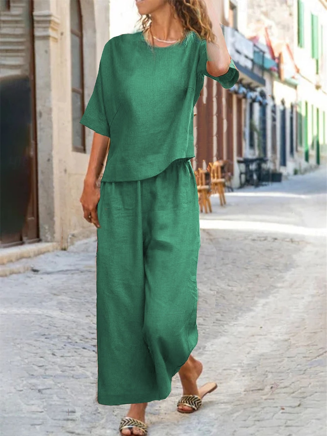 Conjuntos de linho de algodão feminino, conjuntos de duas peças, cor pura, quente, casual, conforto, casa, diário, primavera, outono de 2025 por $22.99 –P5