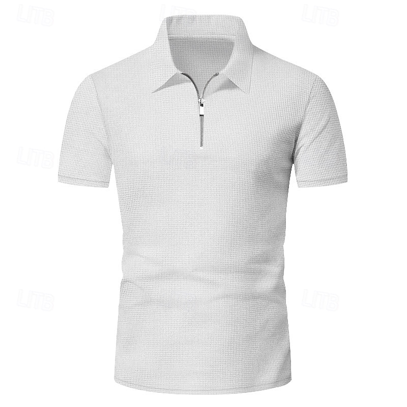 Voor heren Wafel Poloshirts Polo met kwartrits Dagelijks Feestdagen Revers Korte mouw Modieus Basic Effen 2-stuks Zomer Normale pasvorm Zwart Wit Marineblauw Koningsblauw Groen Khaki Wafel Poloshirts 2025 - $26.99 –P5