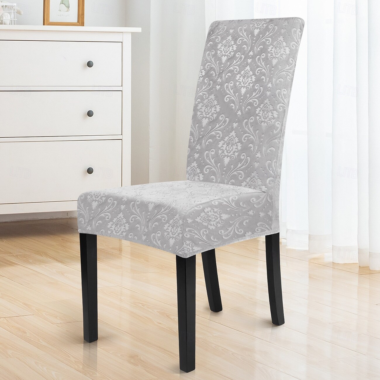 Trekk til spisestuestol med stretchjacquard-mønster i damaskmønster, tettsittende passform, polyester/spande, maskinvaskbar 2025 - $30.99 –P5